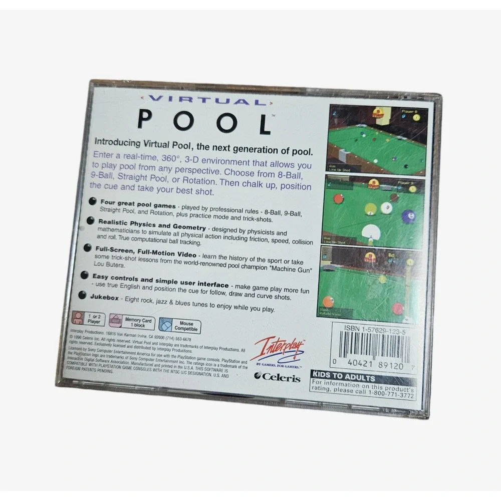 Virtual Pool (Sony PlayStation 1, 1996) PS1 Video Game Disc Sports CIB